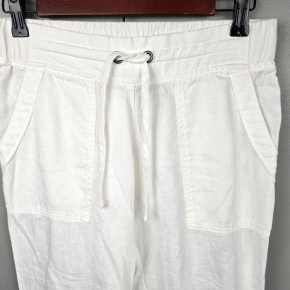 ATHLETA Linen‎ Cropped Pants Elastice Drawstring Waist White Womens Size 2P - Picture 2 of 13